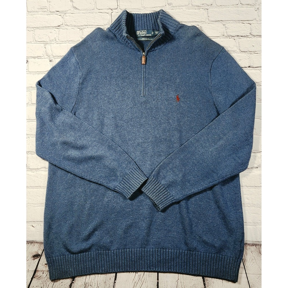 Polo Ralph Lauren Mens 2XLT Blue Cotton Quarter Zip Sweater Big & Tall